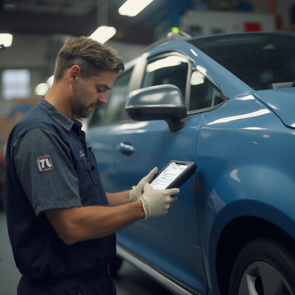 Mechanic Using an OBD2 Scanner with EOBD and CAN-Bus