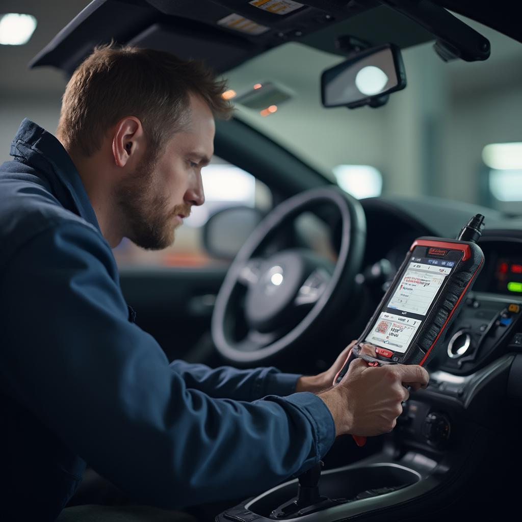 Mechanic Using an OBD2 Scanner to Diagnose Car Issues