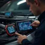 Mechanic Using an OBD2 Scanner