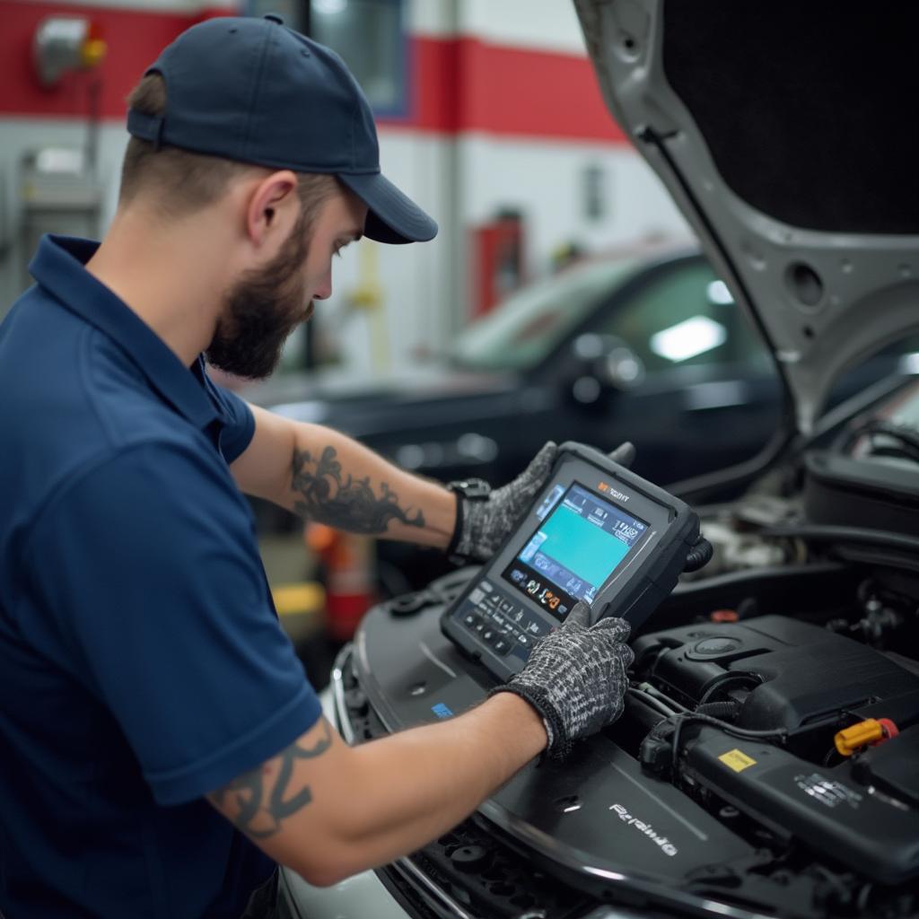 Mechanic Using an OBD2 Scanner