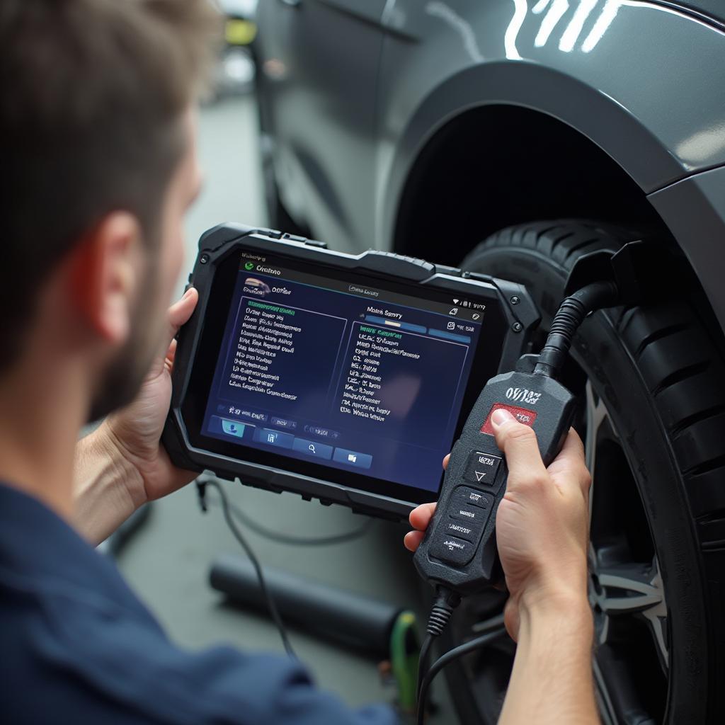 Mechanic Using OBD2 Scanner