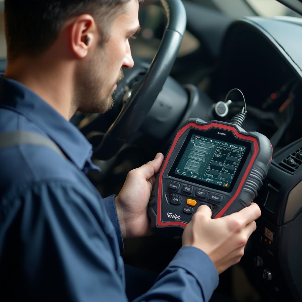 Mechanic Using an OBD2 Scanner