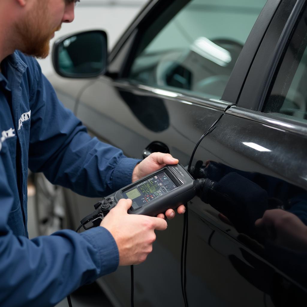 Mechanic Using OBD2 Scanner to Diagnose Car Problems