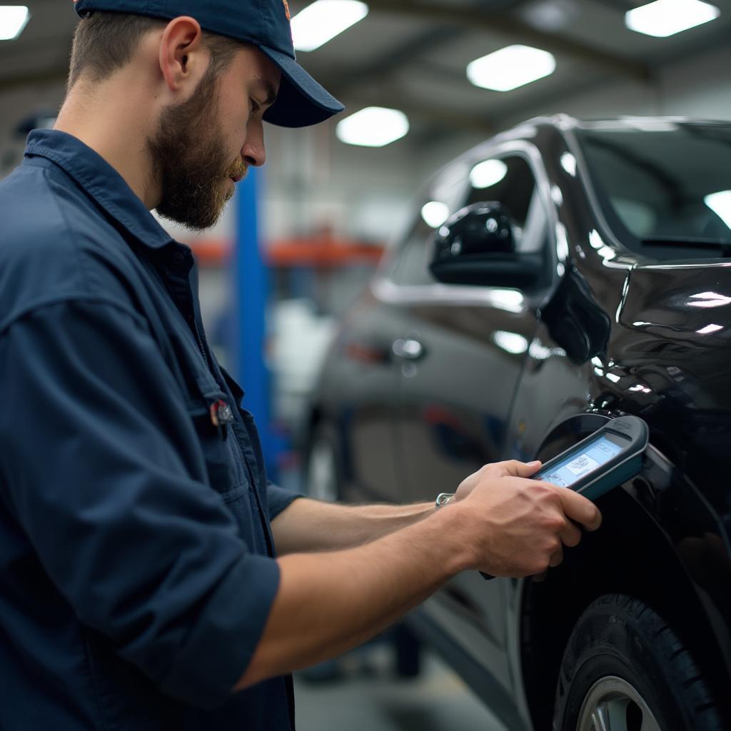 Mechanic Using OBD2 Scanner