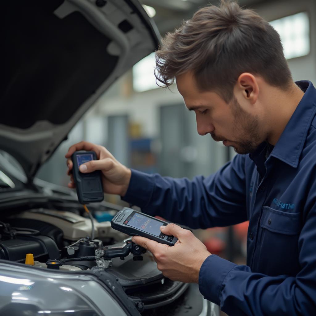 Mechanic Using an OBD2 Scanner