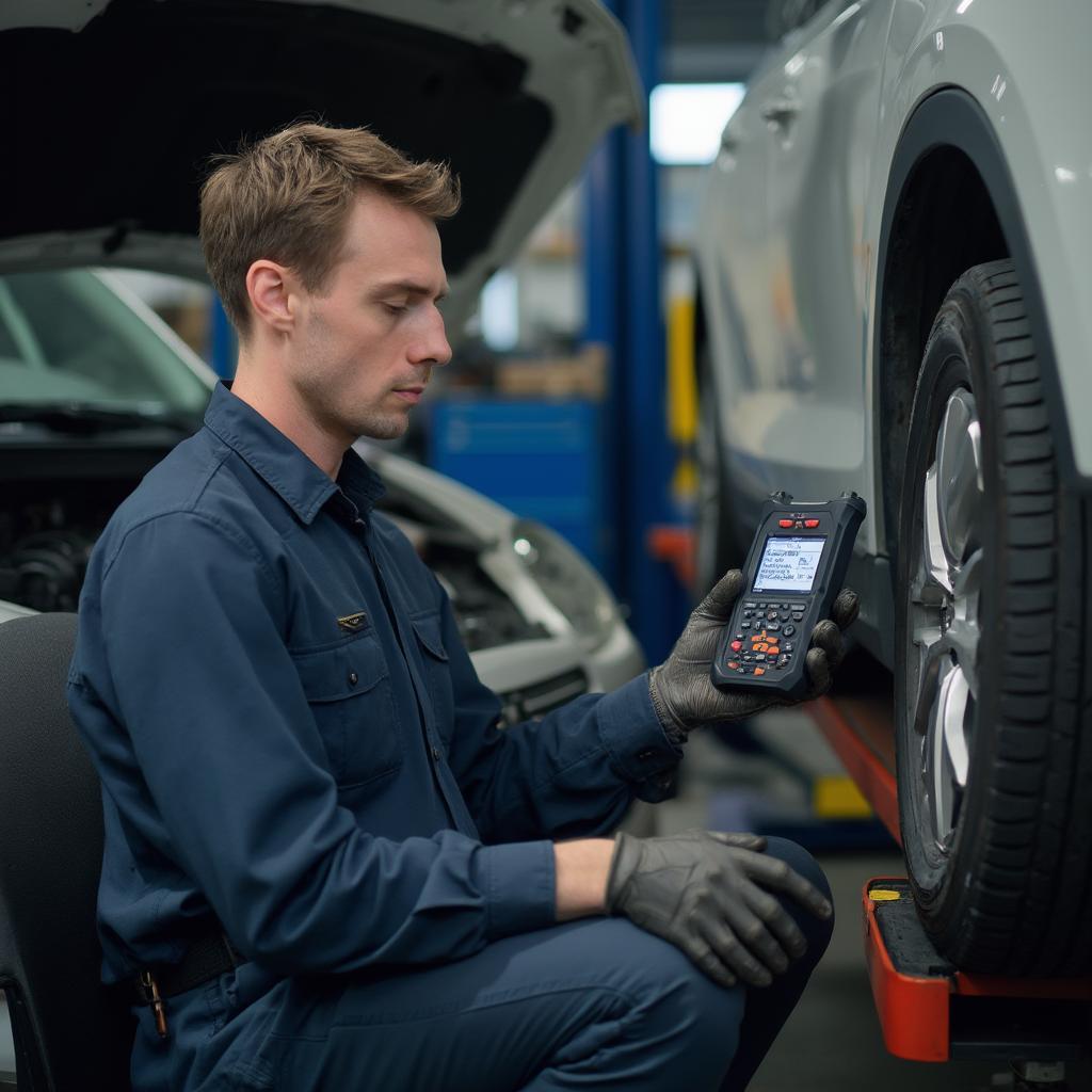 Mechanic Using OBD2 Scanner