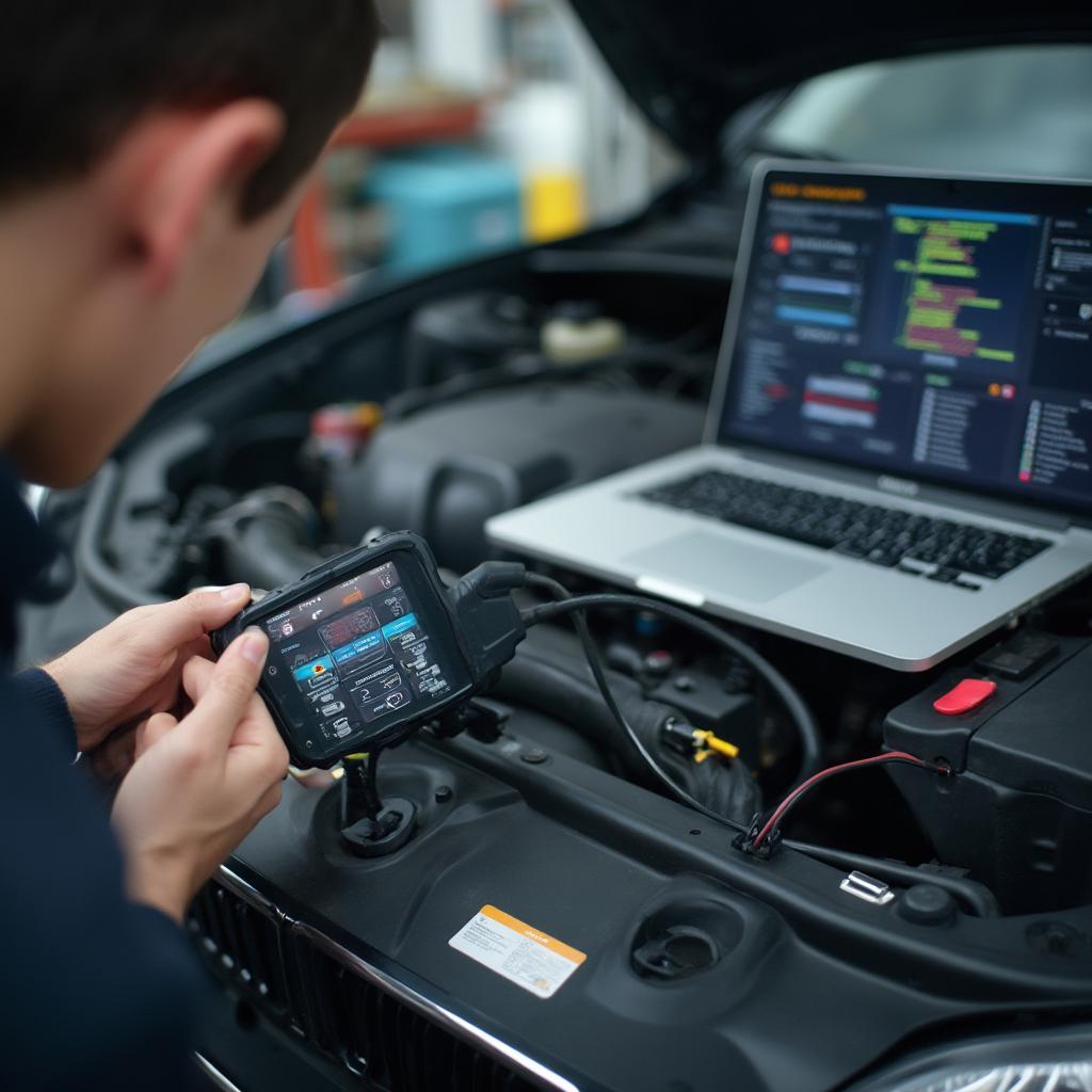 Mechanic Using OBD2 Scanner