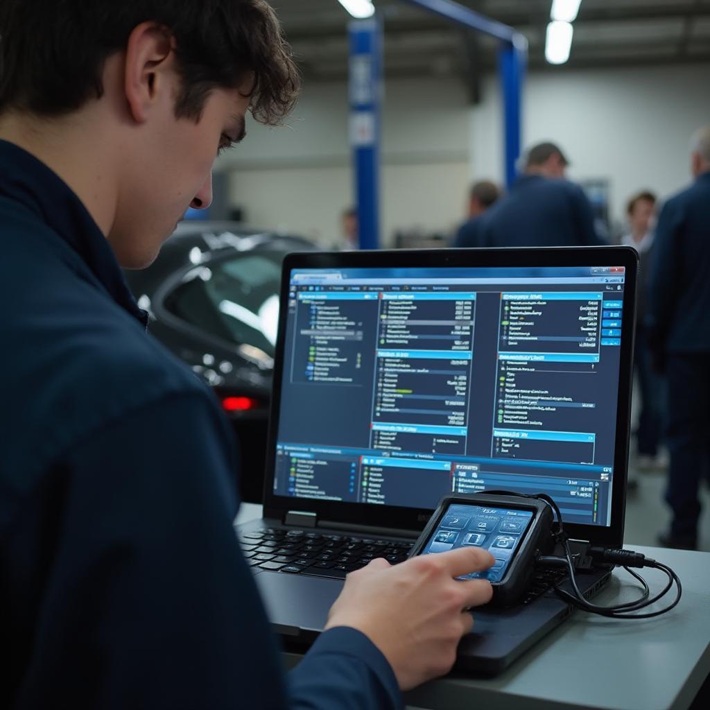 Mechanic Using an OBD2 Scanner and Software