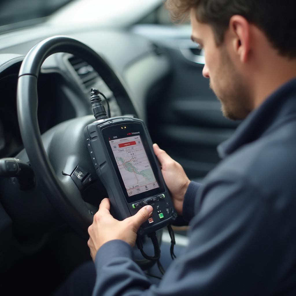 Mechanic Using OBD2 Scanner