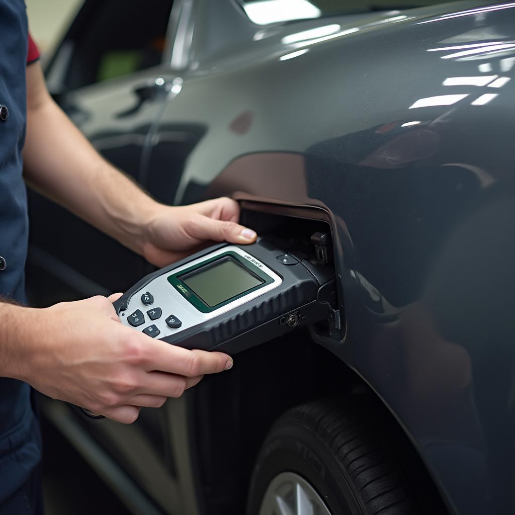 Mechanic Diagnosing Car with OBD2 Scanner