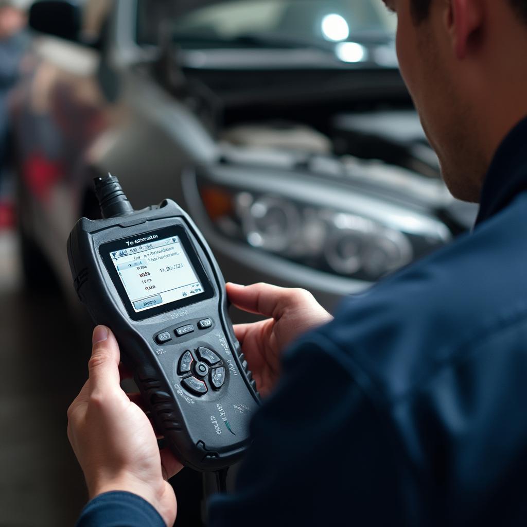 Mechanic Using OBD2 Scanner