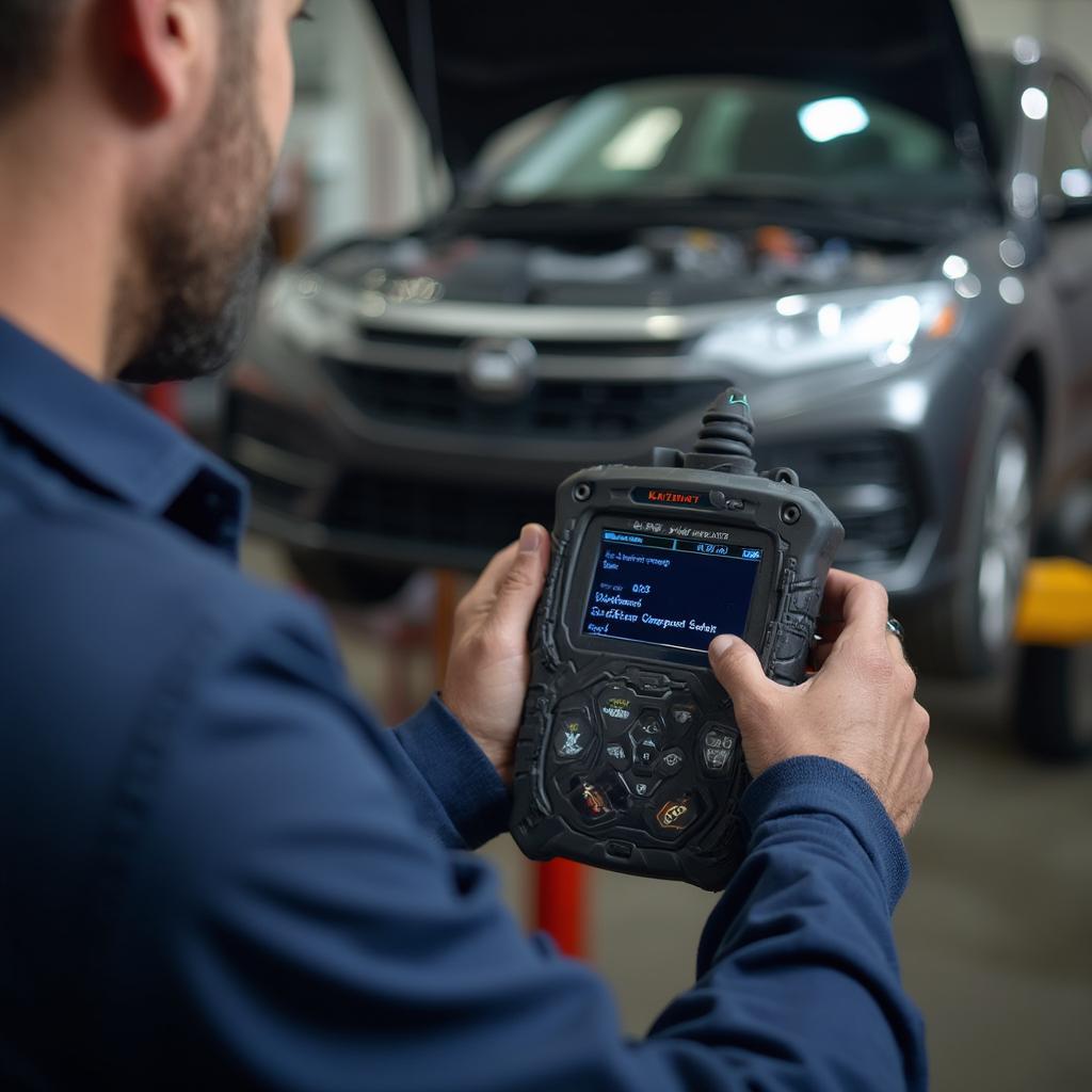 Mechanic Diagnosing Car with OBD2 Scanner