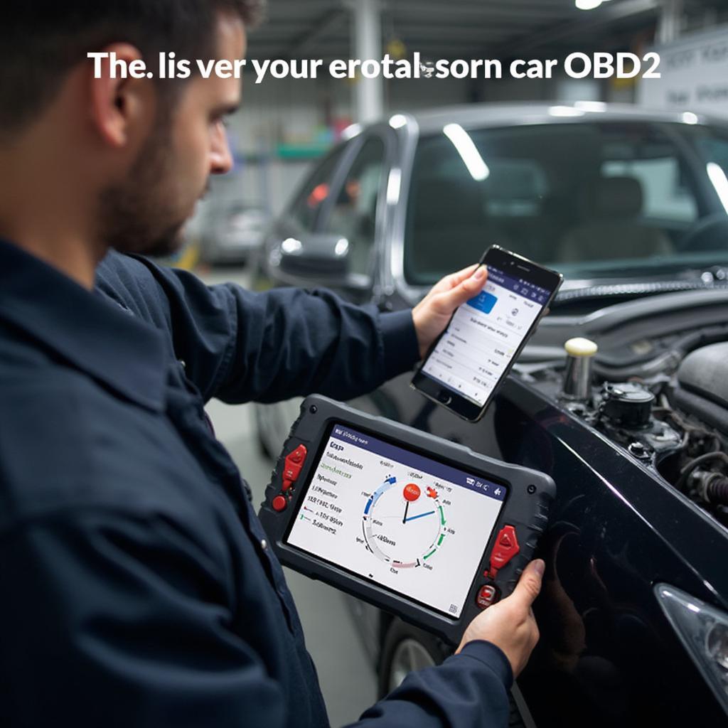 Mechanic Using OBD2 Scanner on a Vehicle