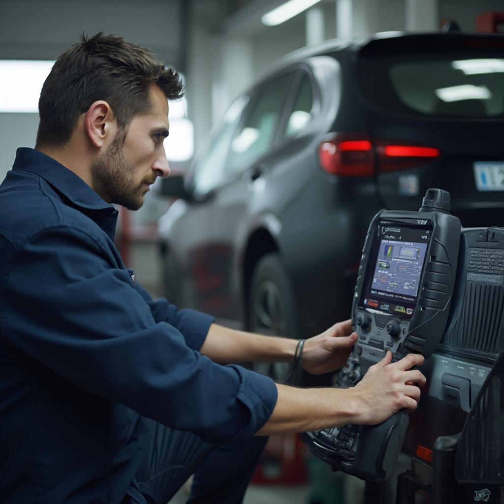 Mechanic Using OBD2 Scanner with Live Data