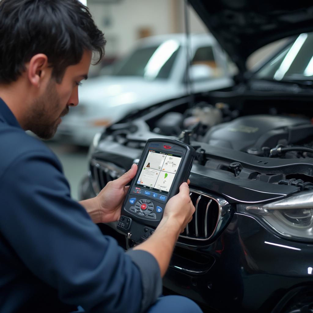 Mechanic Using OBD2 Scanner