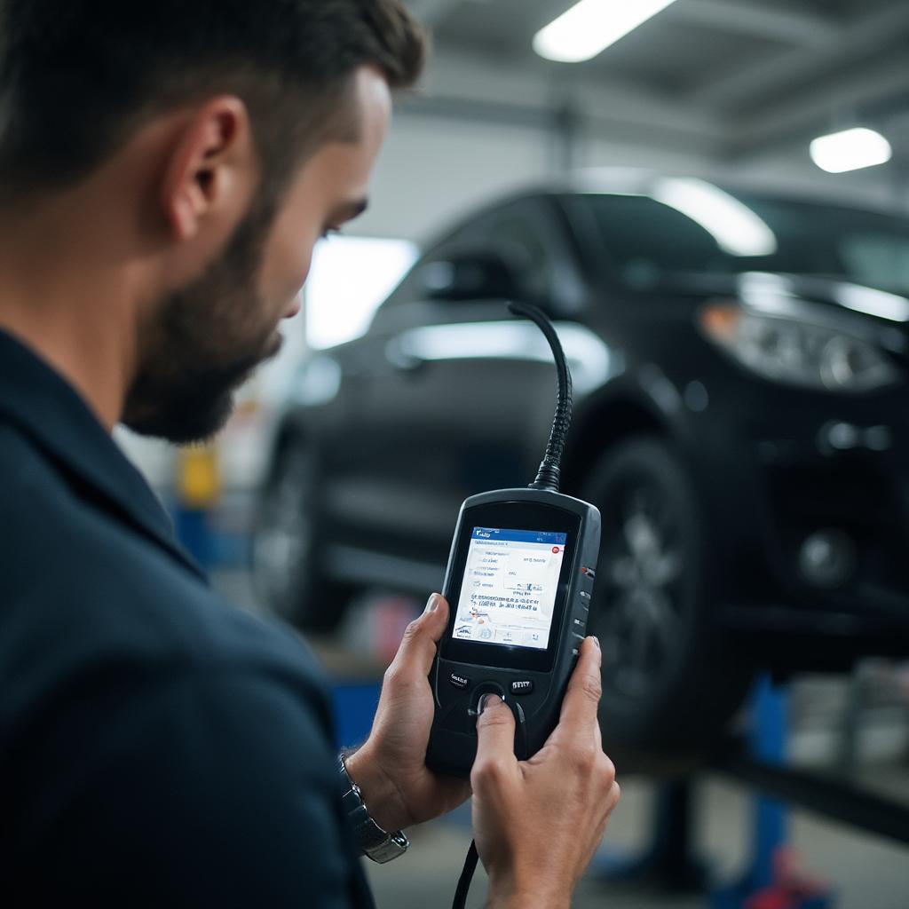 Mechanic using OBD2 Scanner