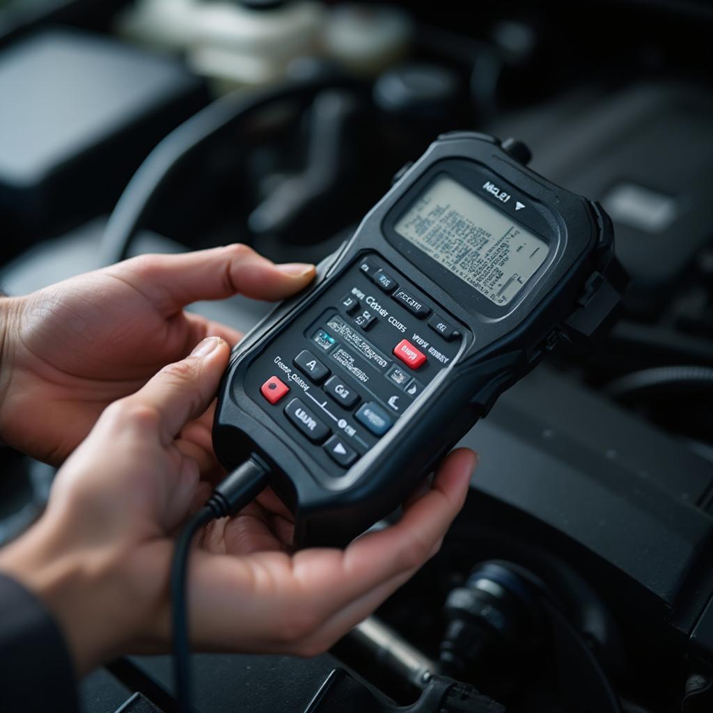 Mechanic using an OBD2 scanner to diagnose car problems