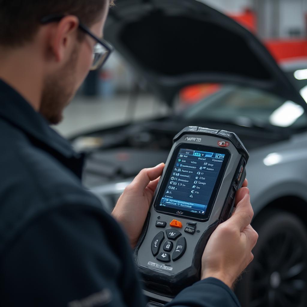 Mechanic Using OBD2 Scanner