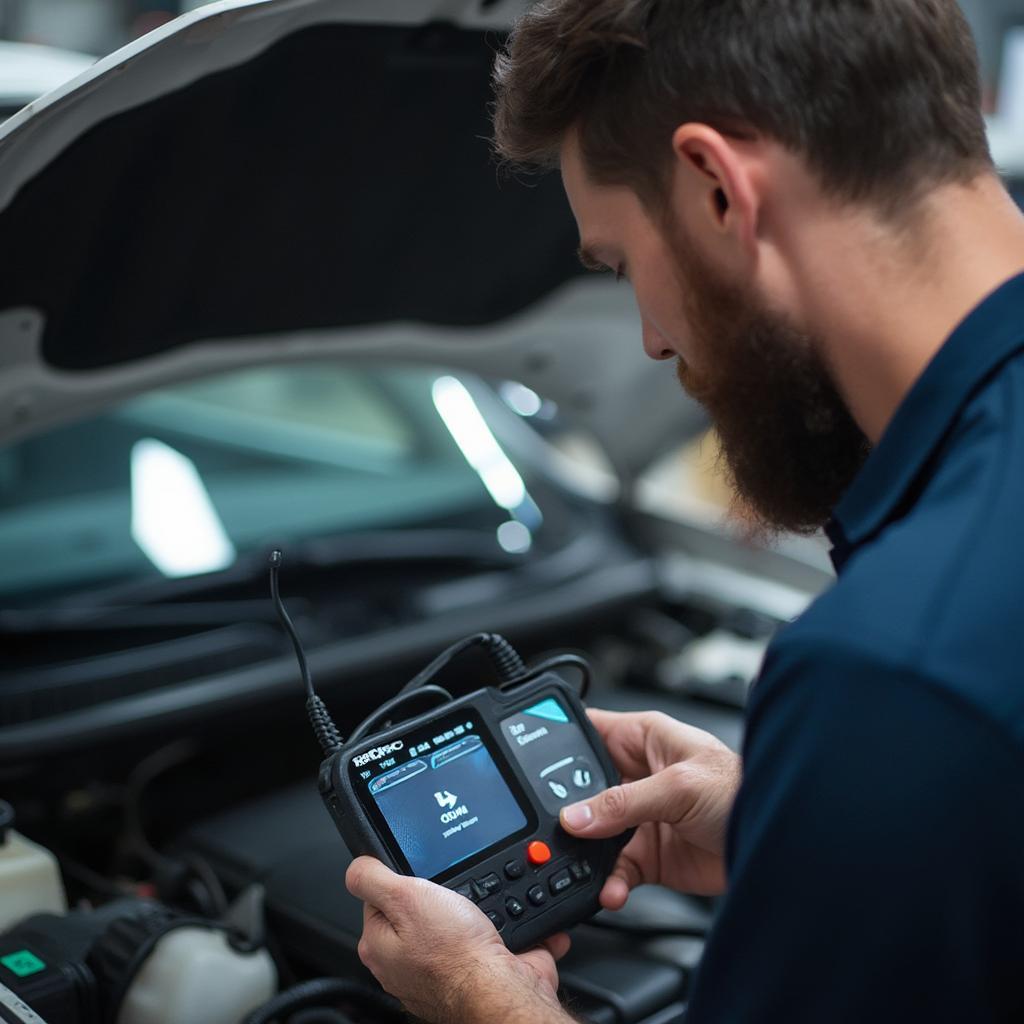 Mechanic Using OBD2 Scanner