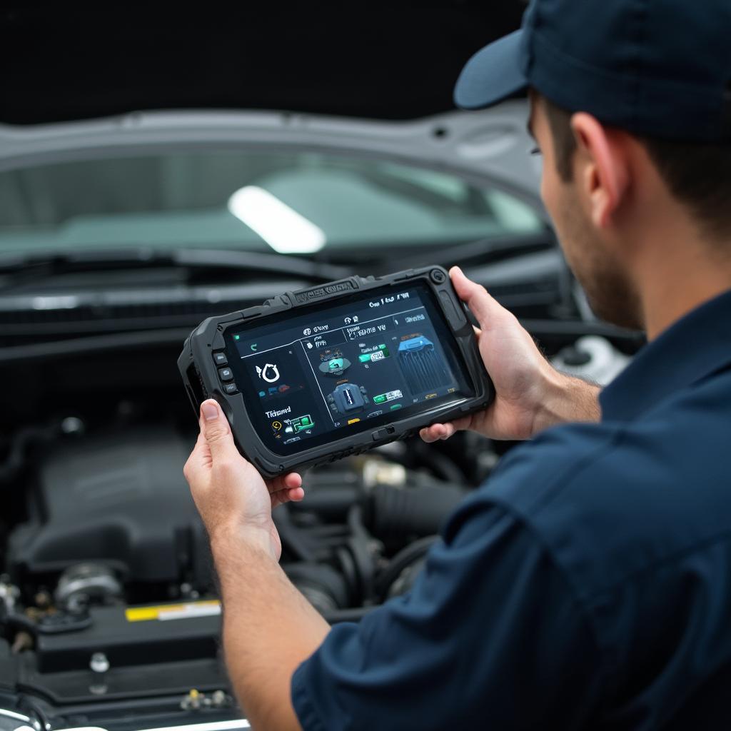 Mechanic Using OBD2 Scanner