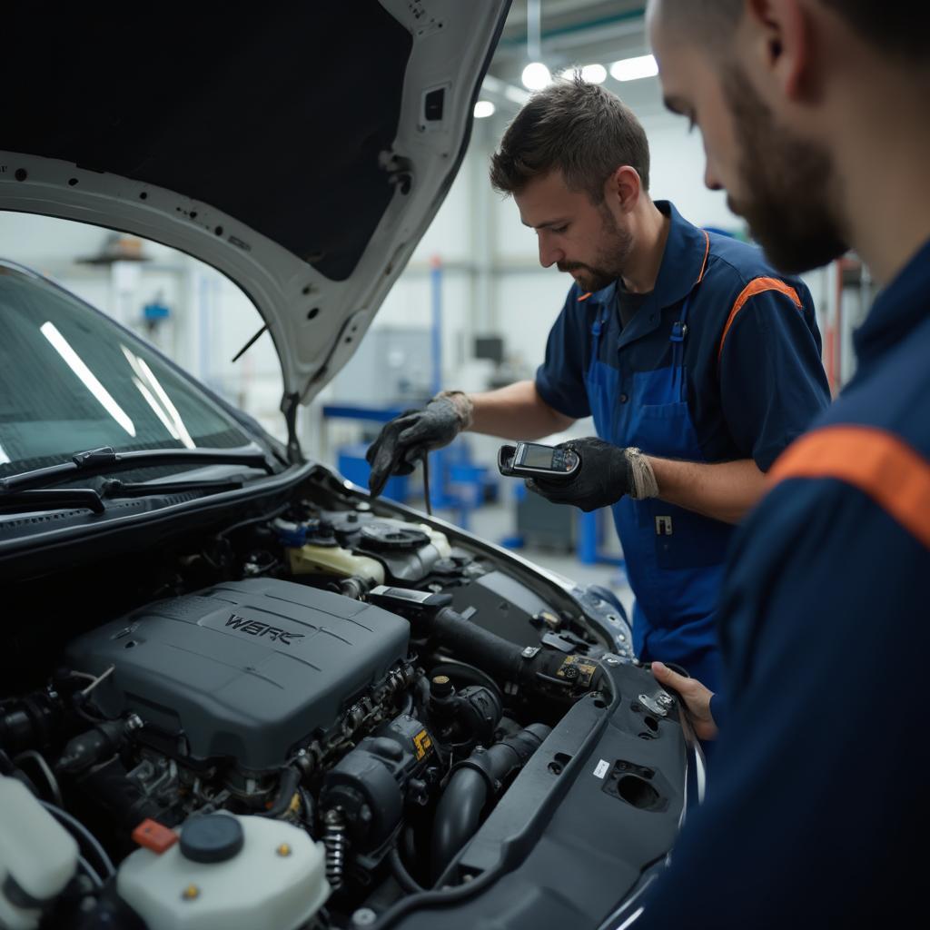 Mechanic Using OBD2 Scanner