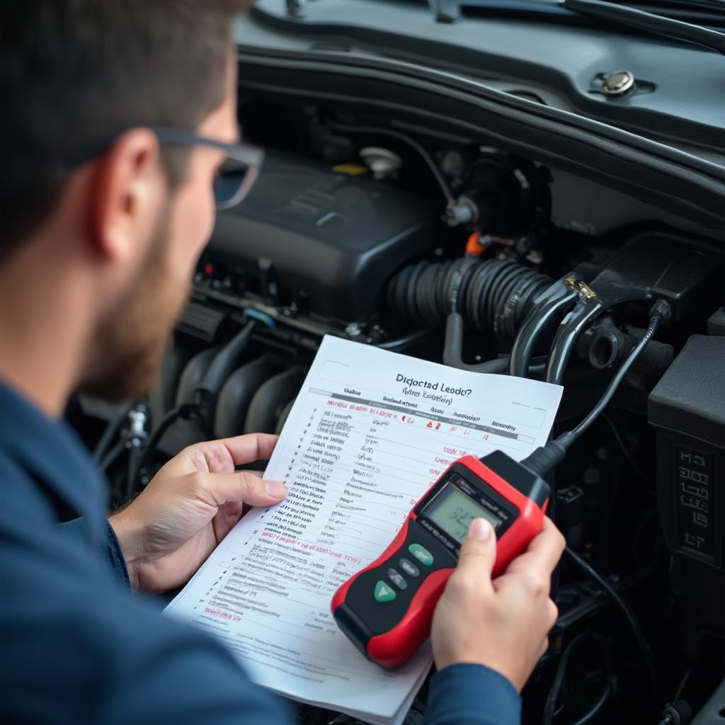 Mechanic Using OBD2 Scanner and Code List