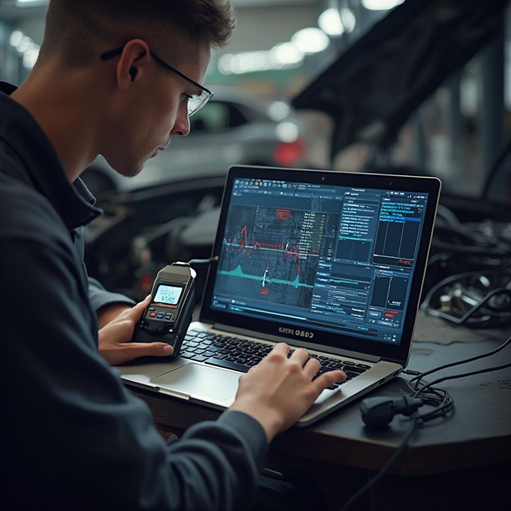 Mechanic Using OBD2 Scanner and Software