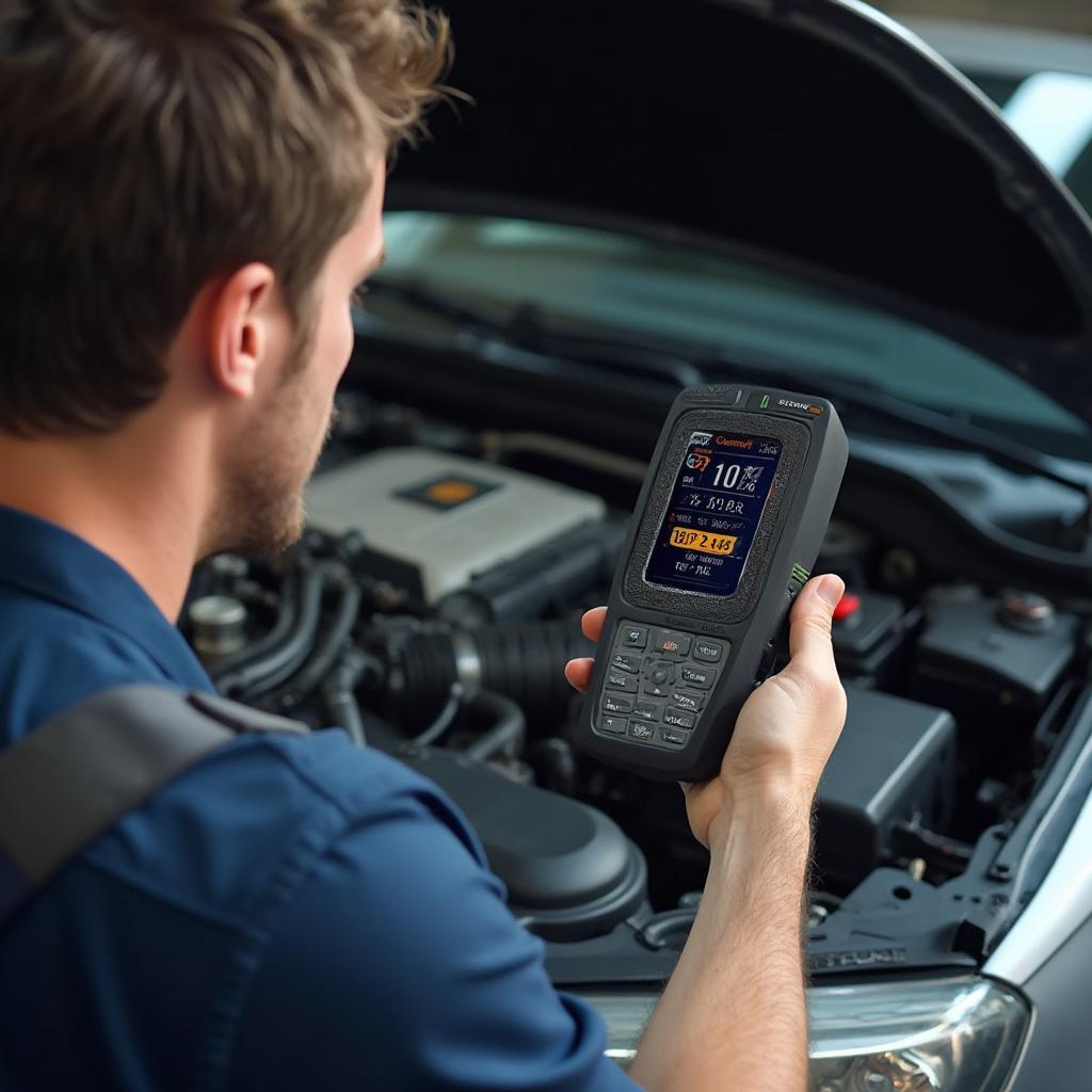 Mechanic Using OBD2 Scanner with Fix Assist