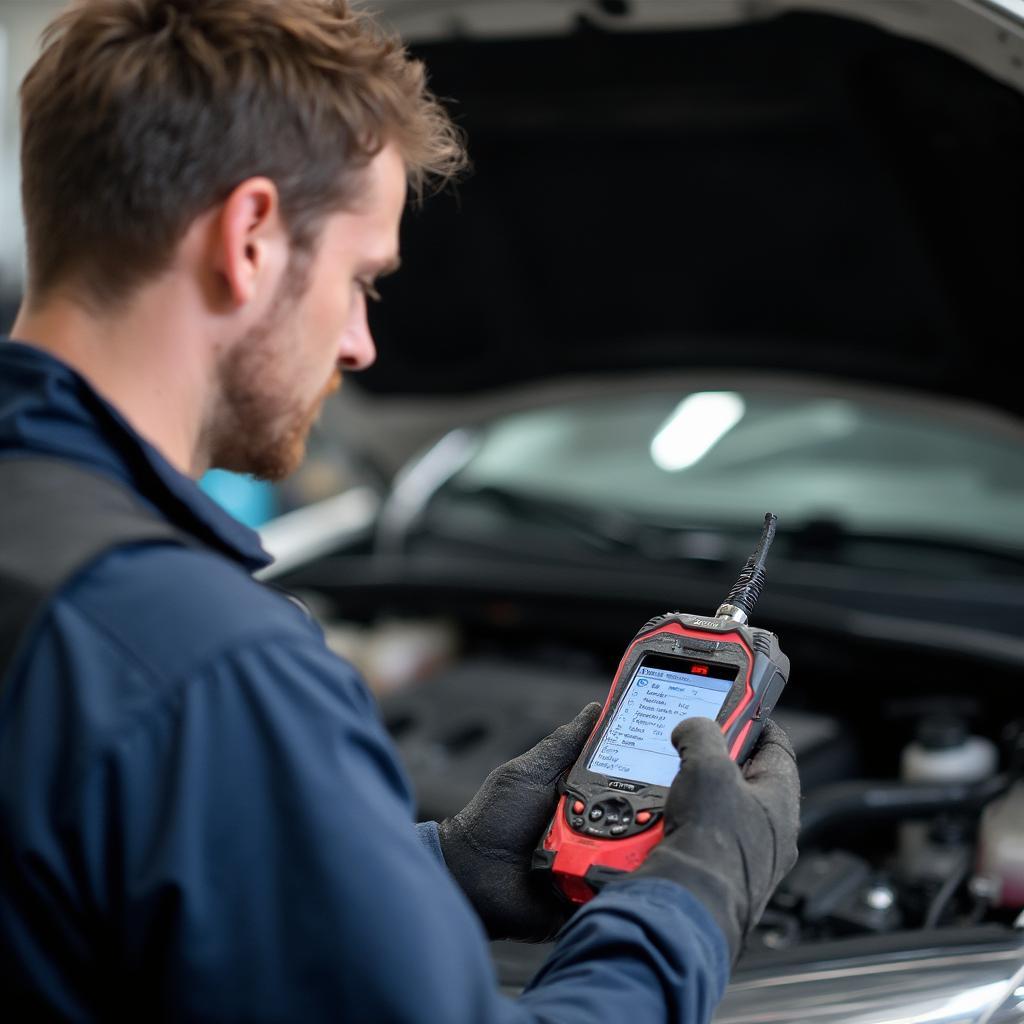 Mechanic Using OBD2 Scanner for Diagnostics