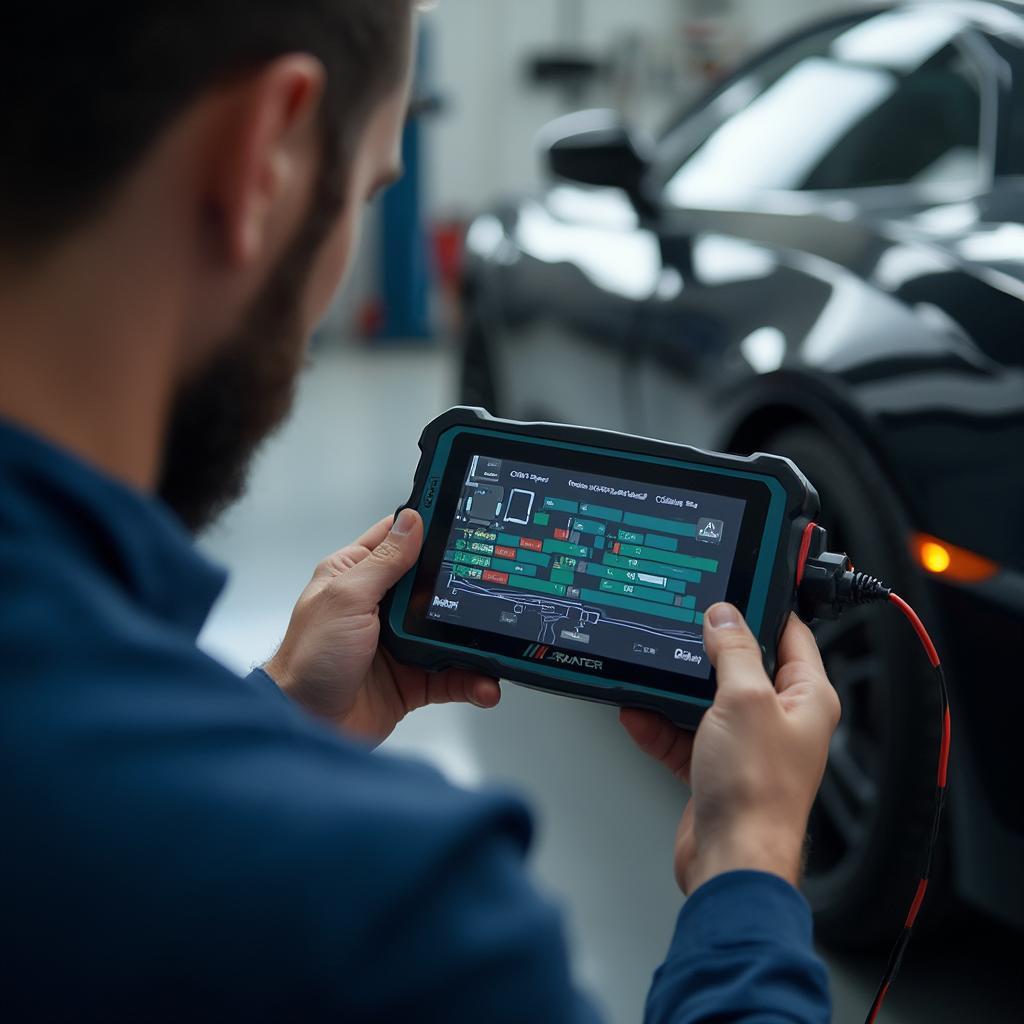 Mechanic Using OBD2 Scanner for Diagnostics