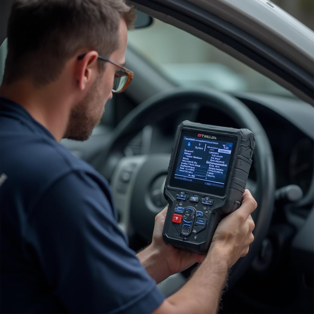 Mechanic Using OBD2 Scanner for Diagnostics