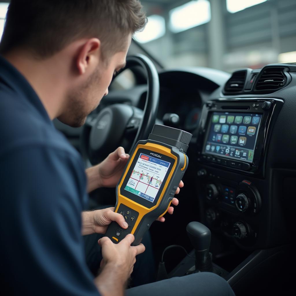 Mechanic Using OBD2 Scanner for Maintenance