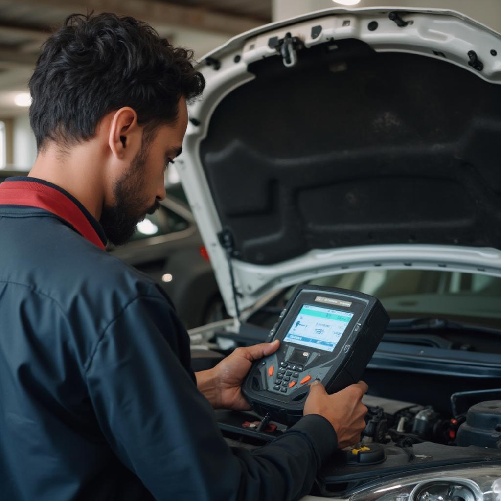 Mechanic Using OBD2 Scanner in Kenya