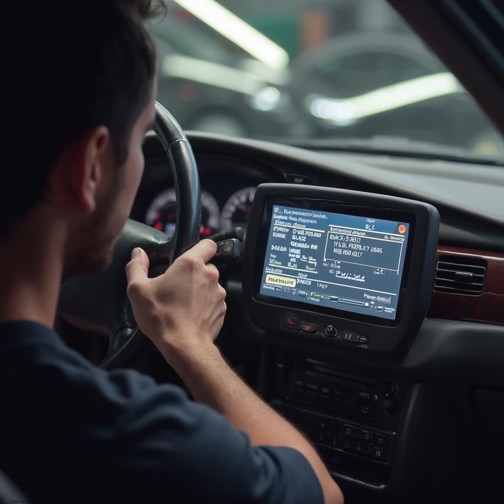 Mechanic Using OBD2 Scanner on 1995 Lexus LS400