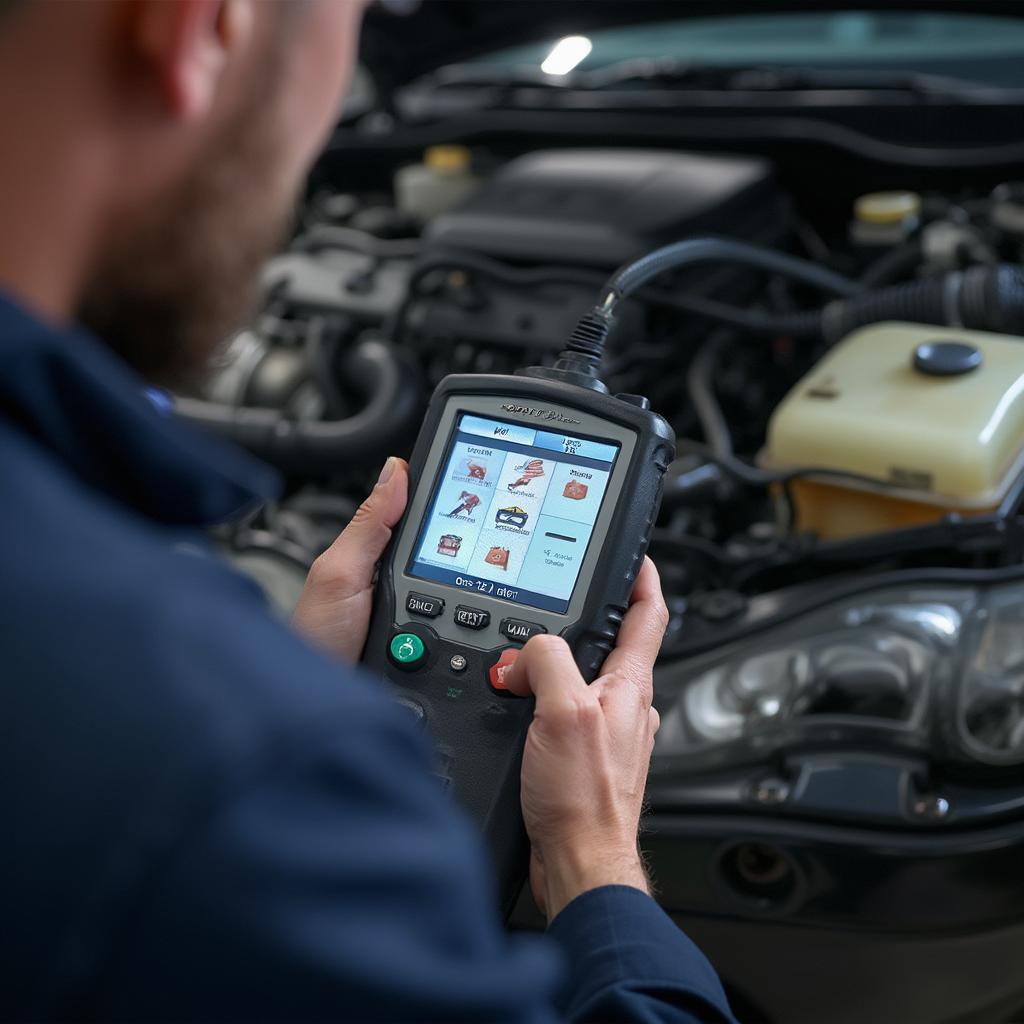 Mechanic Using OBD2 Scanner on a 1999 Toyota Camry