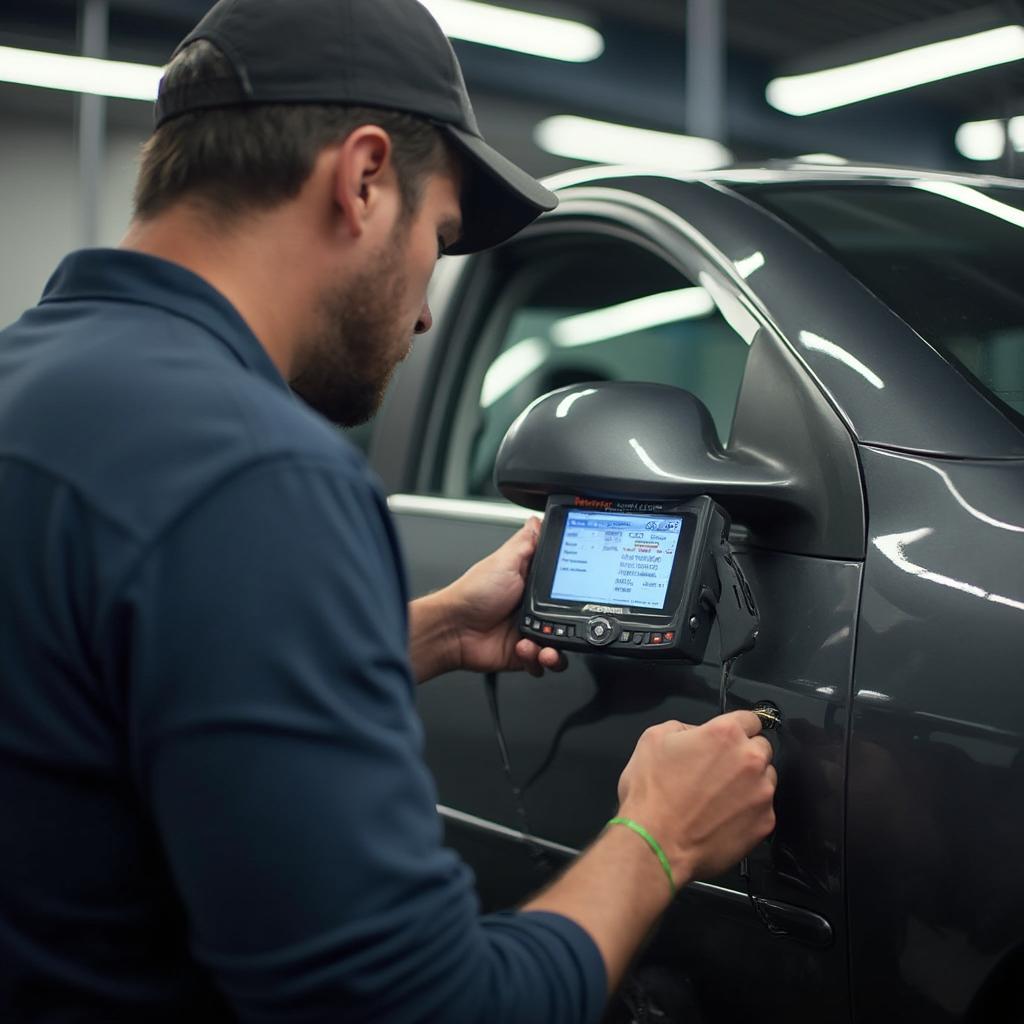 Mechanic Using OBD2 Scanner on 2007 Pontiac G6