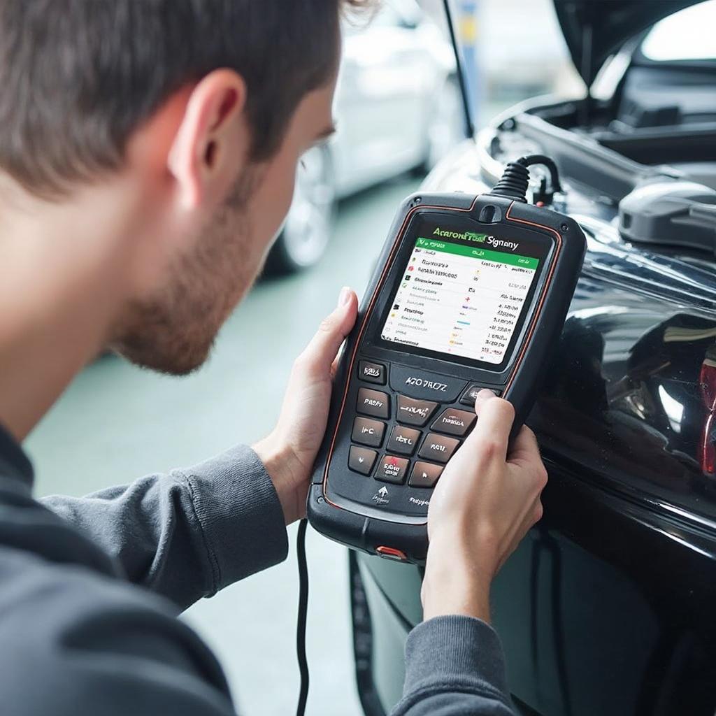 Mechanic Using an OBD2 Scanner to Diagnose a Car Problem