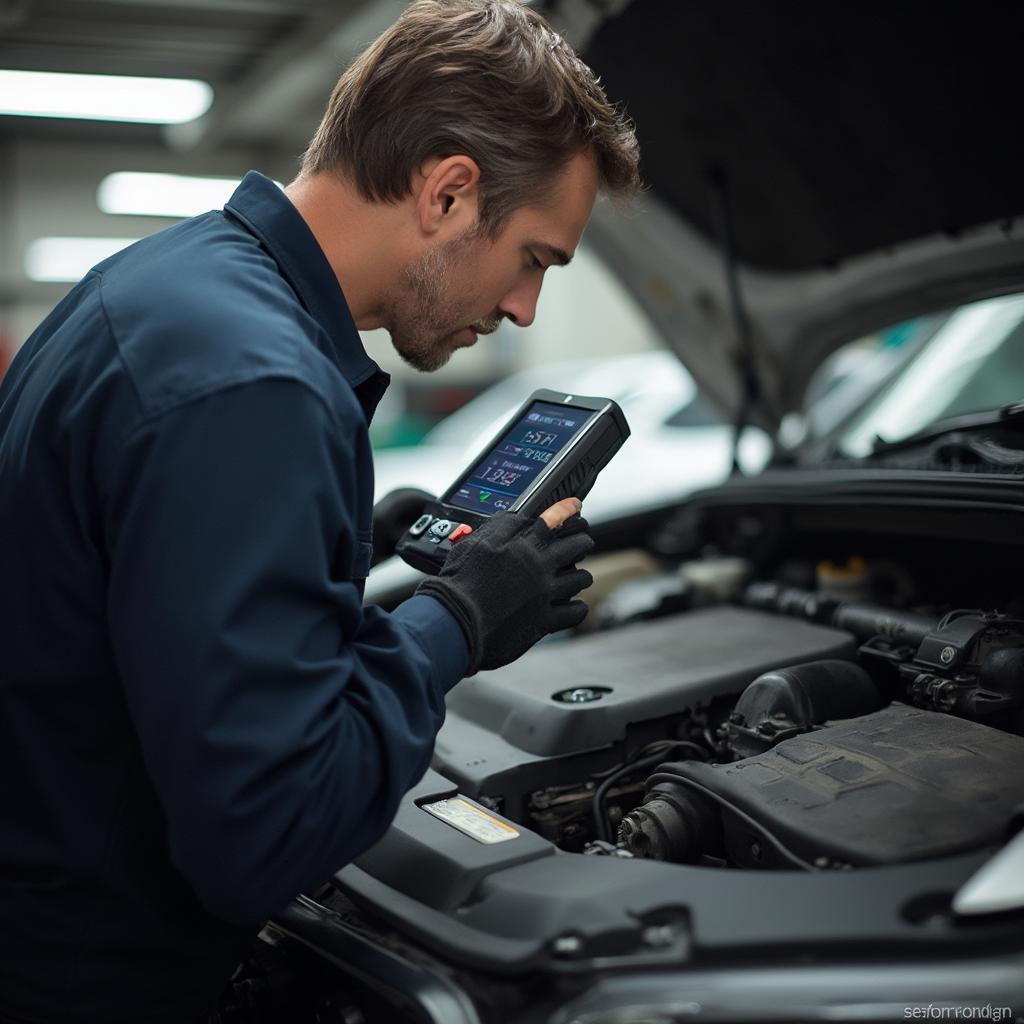 Mechanic using an OBD2 scanner