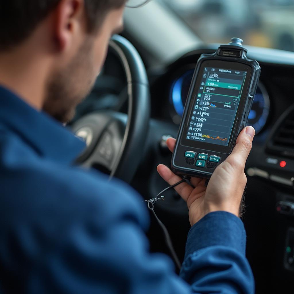 Mechanic Using an OBD2 Scanner on a Car