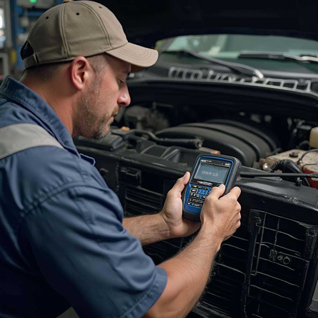 Mechanic Using OBD2 Scanner on F150