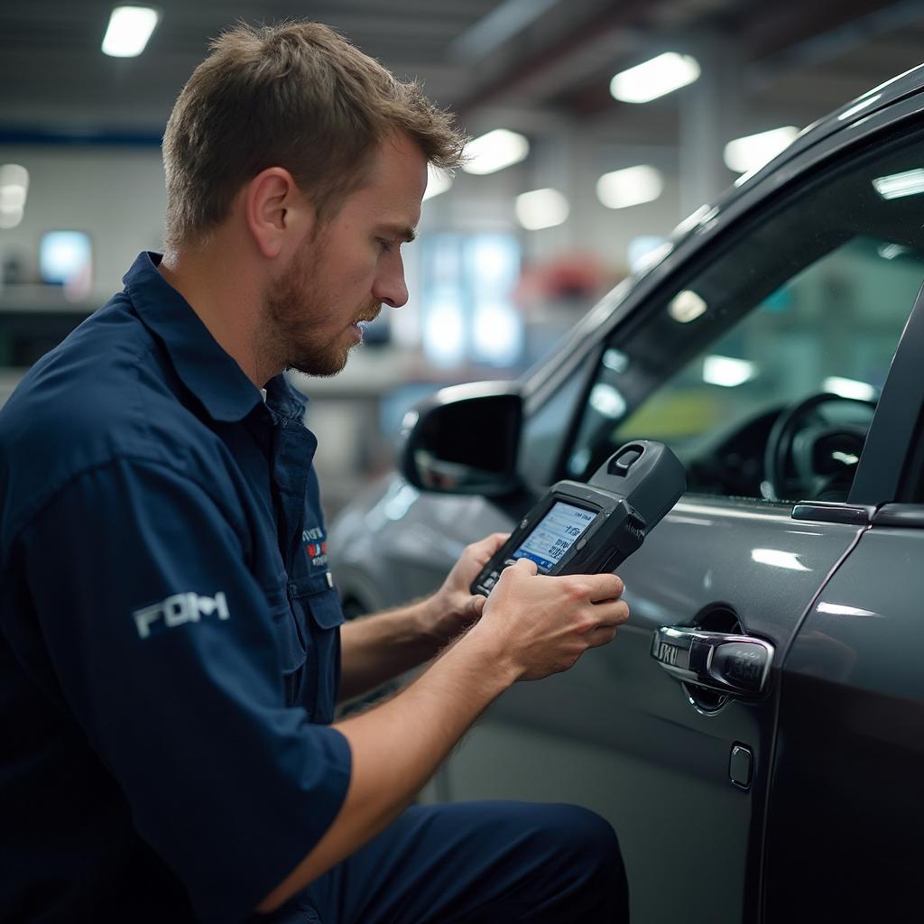 Mechanic Using OBD2 Scanner on a Honda HRV