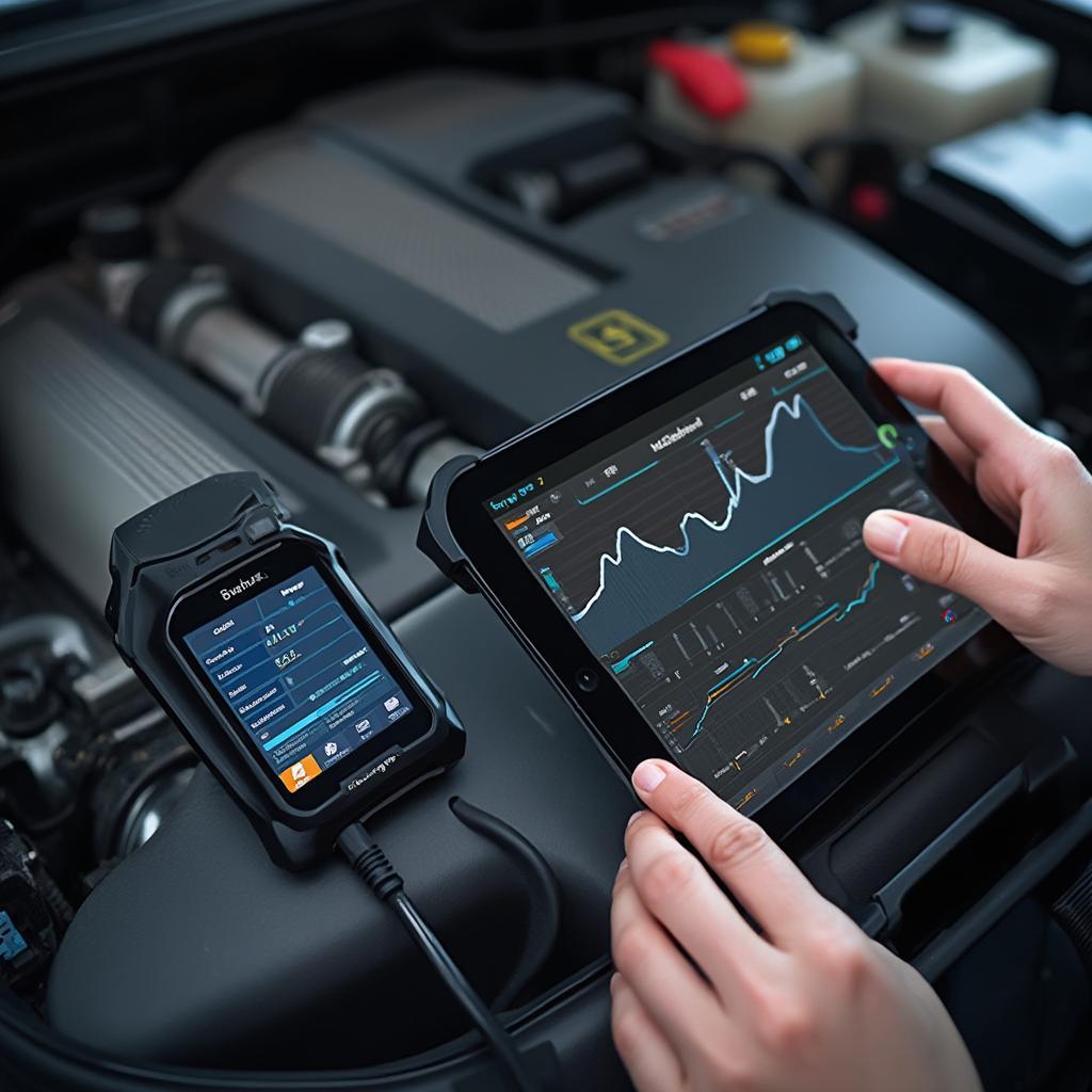 Mechanic Using OBD2 Scanner on Tablet