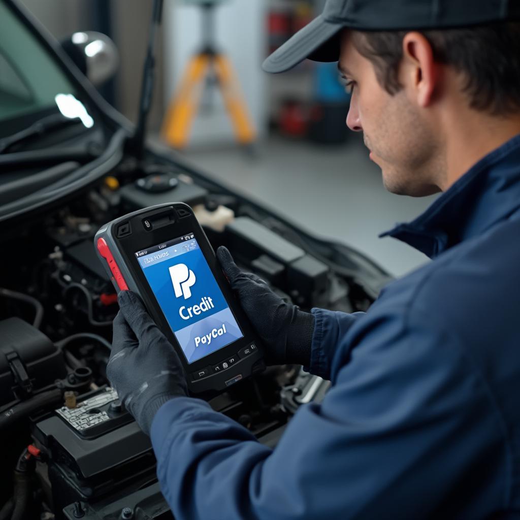 Mechanic Using OBD2 Scanner with PayPal Credit