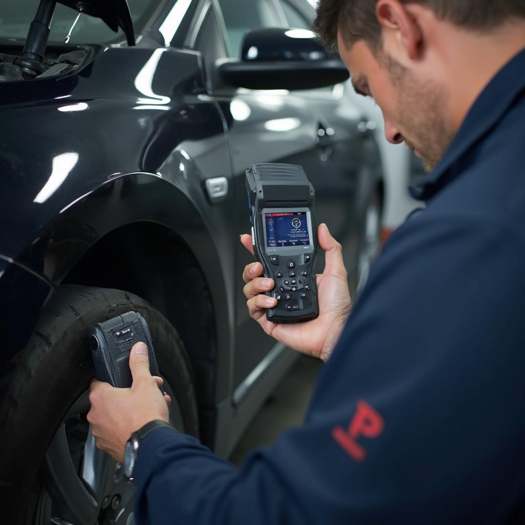 Mechanic Using OBD2 Scanner to Diagnose Car Problem