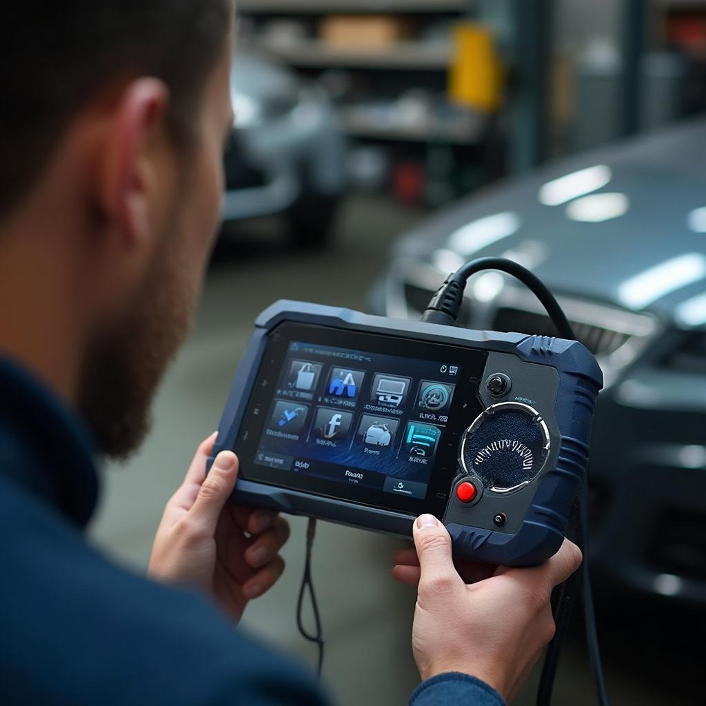 Mechanic Using OBD2 Scanner to Diagnose Car Problem