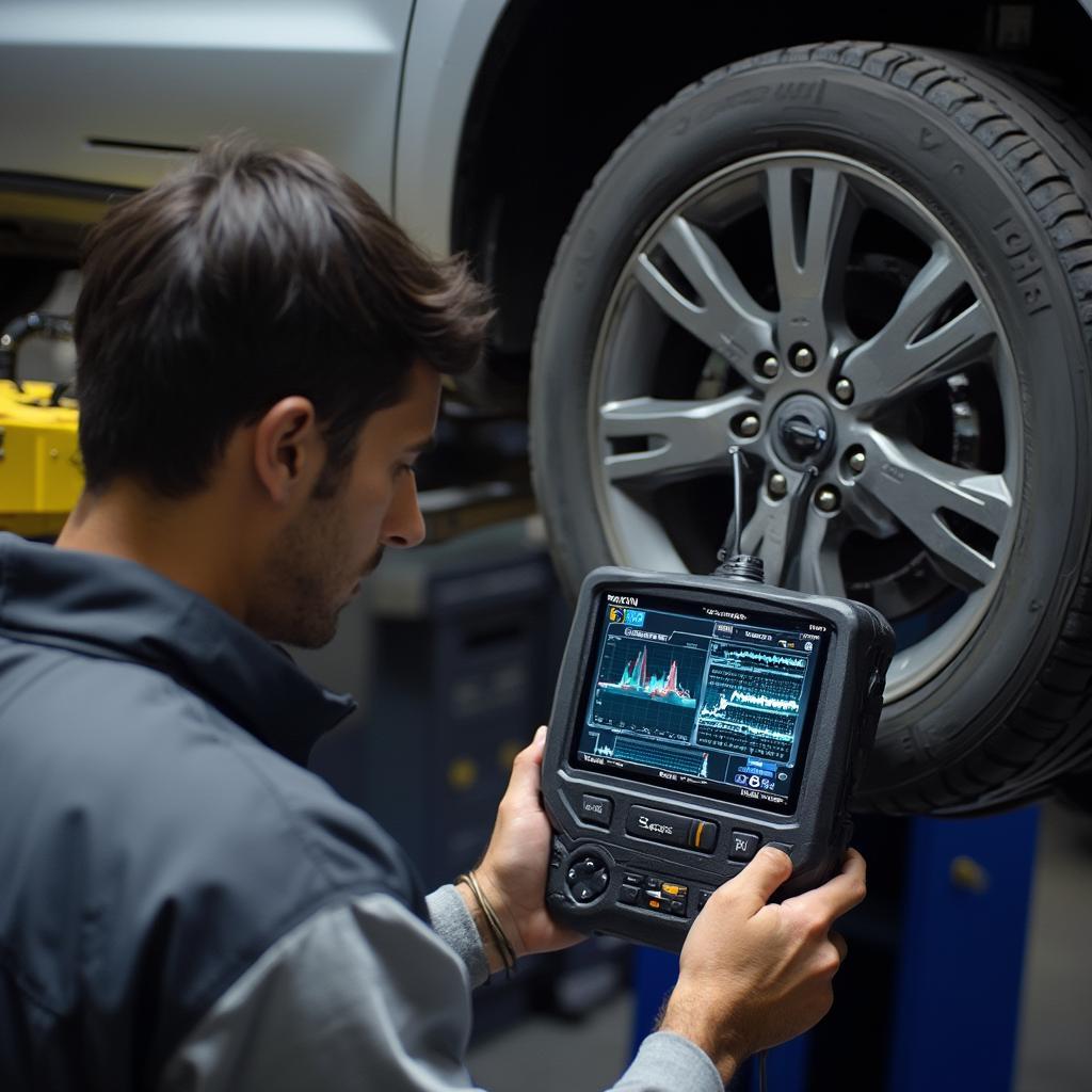 Mechanic Using OBD2 Scanner Tuner