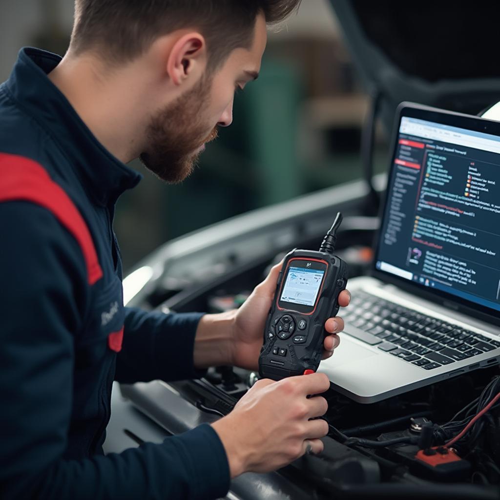 Mechanic Using OBD2 Splitter