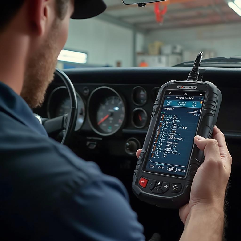 Mechanic Using OBD2 to OBD1 Scanner