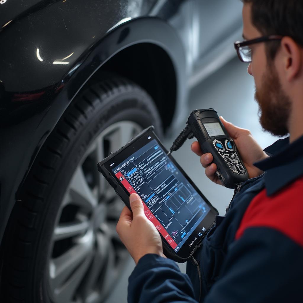 Mechanic using OBD2 TPMS Software