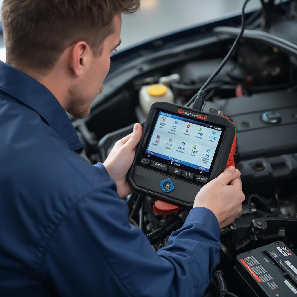 Mechanic using OBD2 USB Scan Tool